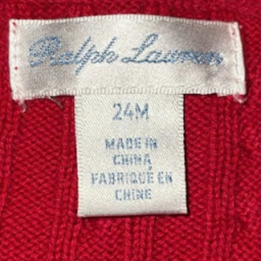 Ralph Lauren Baby Cable Knit Button-Up Sweater – Red, 24M